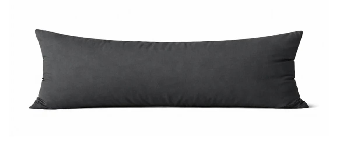 Dark gray body pillow with clean lines on white background